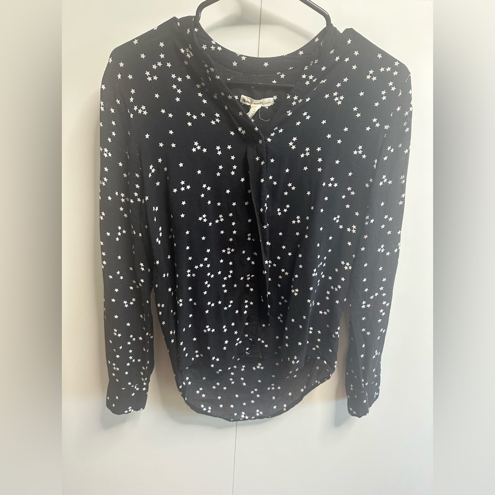Mango Black and White Mandarin Collar Blouse